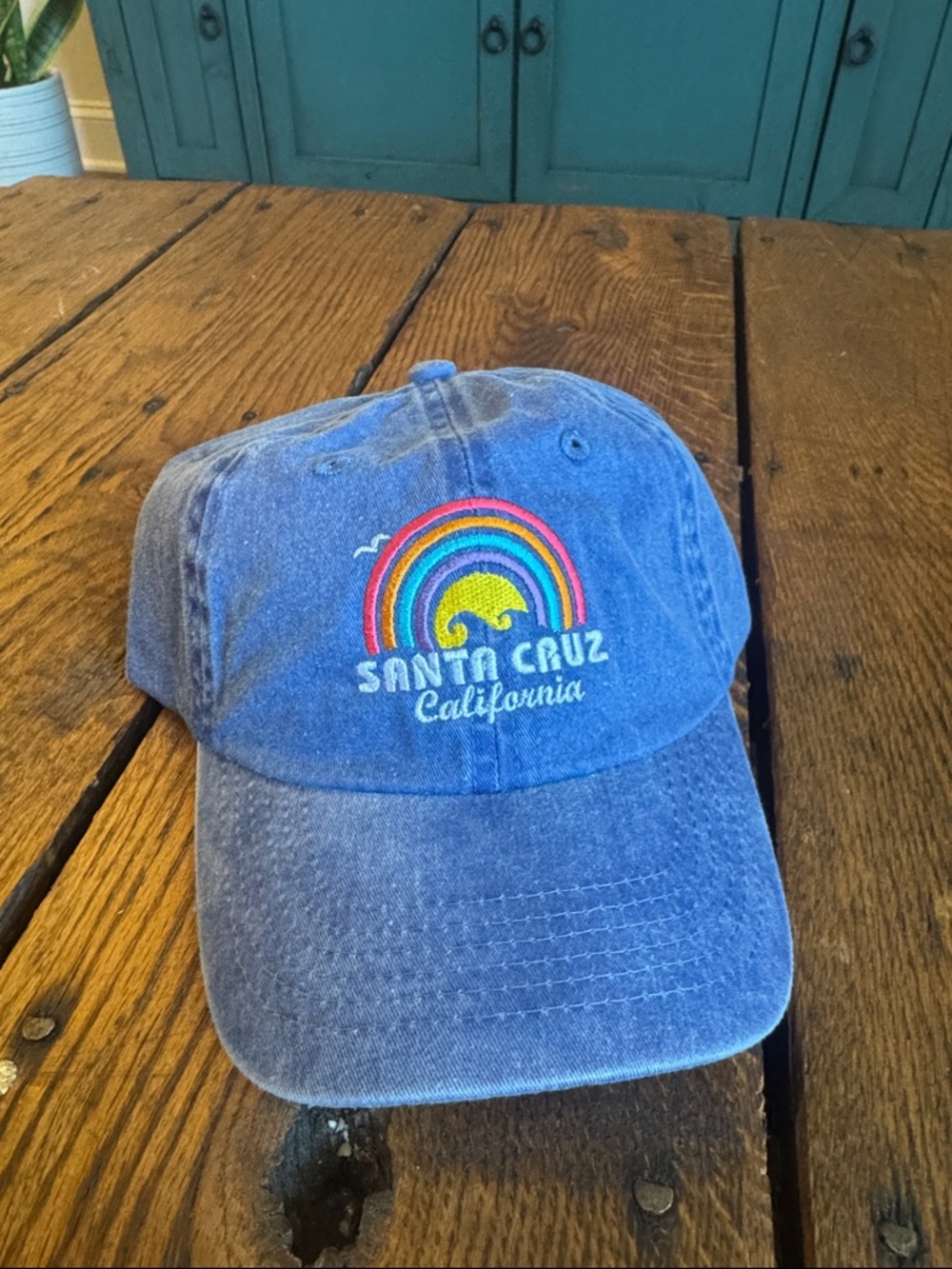 Santa Cruz Skateboards Blue Denim Baseball Cap with Rainbow Embroidery youth